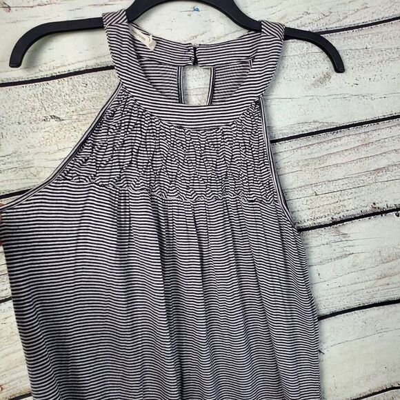 Maurices Black White Striped High Neck Sleeveless Tunic Top Size M Smocked Stret - Picture 2 of 8